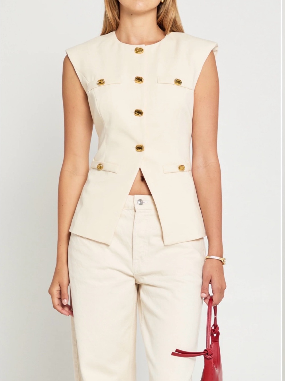 Few Moda / Kourt Luisa Sleeveless Dusty Pink Button Front Tailored Top size S
